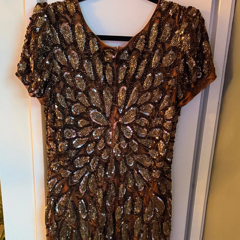 Mac Duggal Gold and Brown Sequin Maxi Dress - Picture 4 of 5